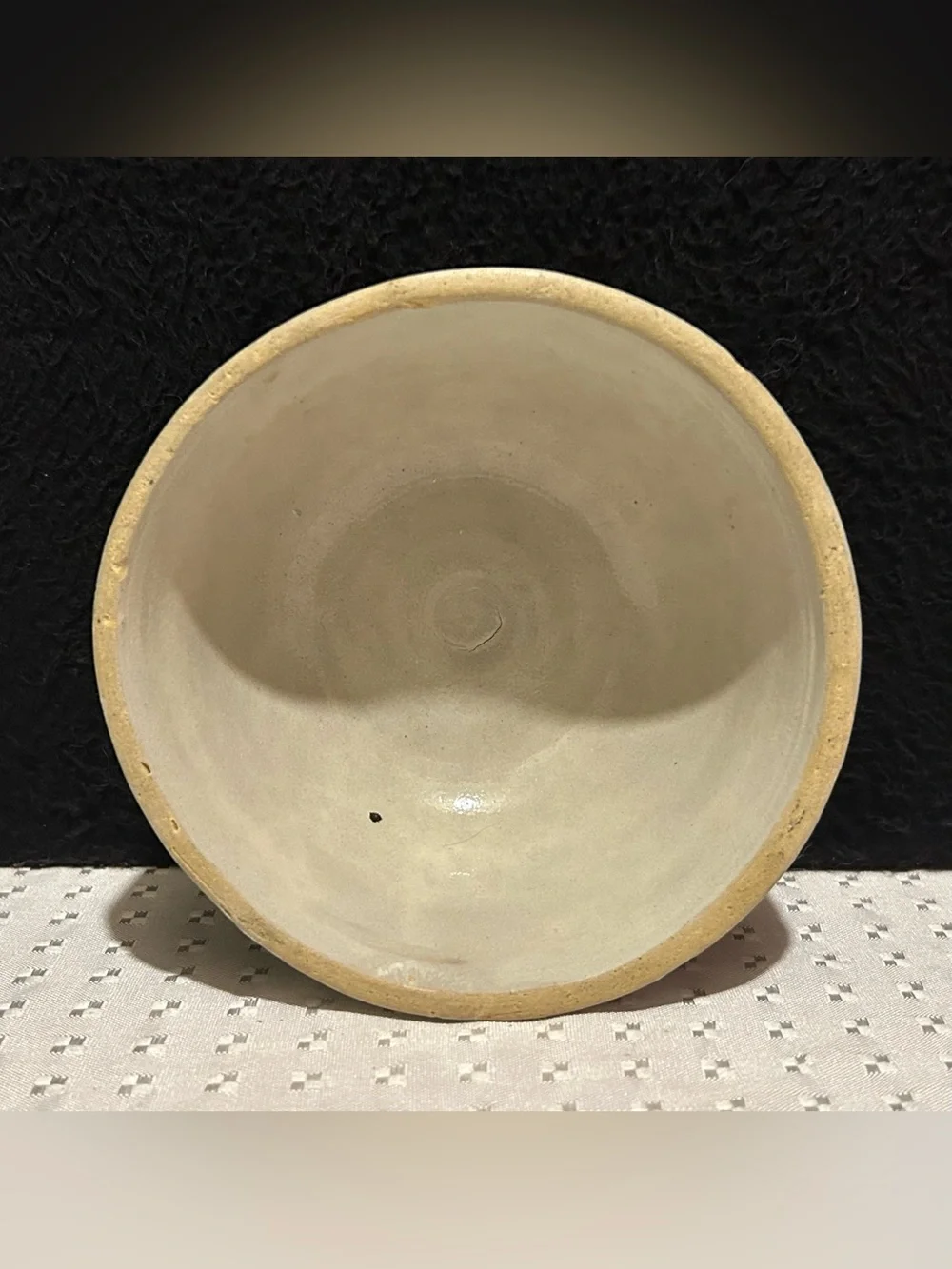Vintage Hand Turned Crock Mixing Bowl Beige Stoneware 5 Diameter Farmhouse Decor